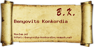 Benyovits Konkordia névjegykártya